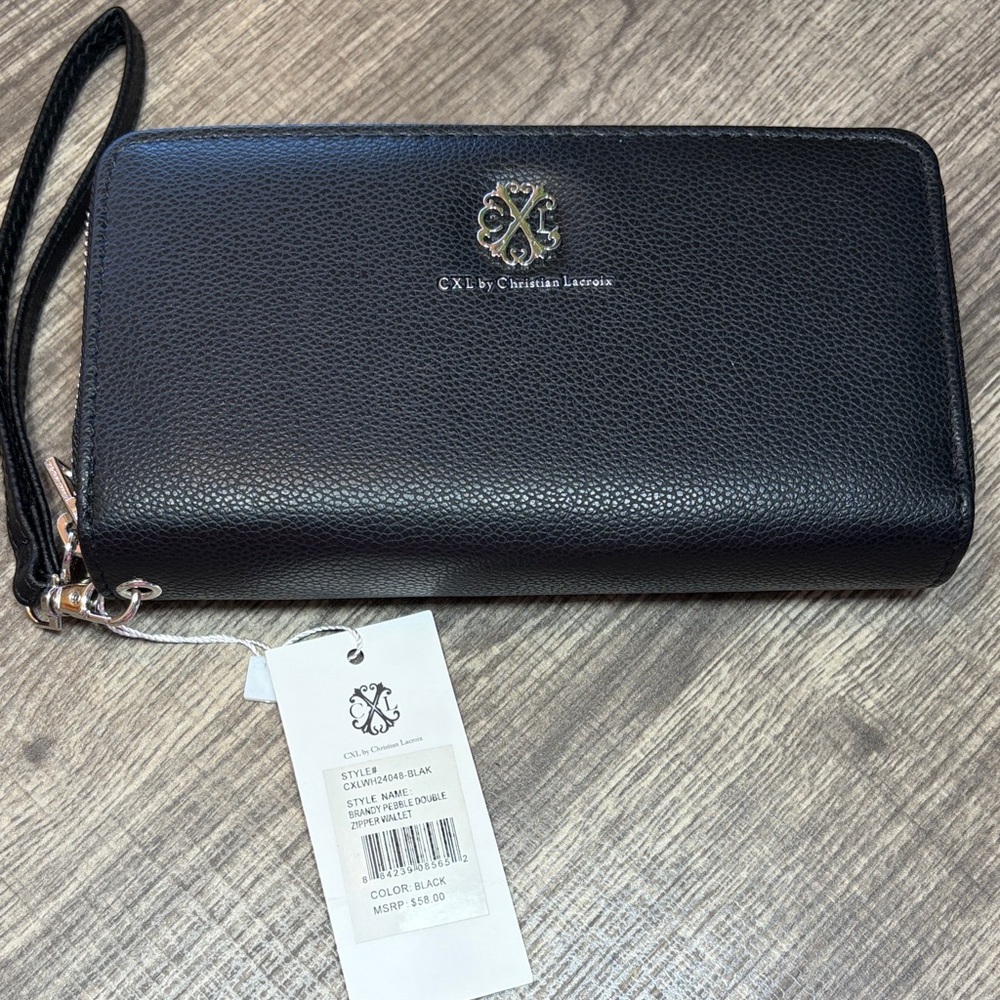Christian Lacroix Black Brandy Pebble Double Zipper Wallet